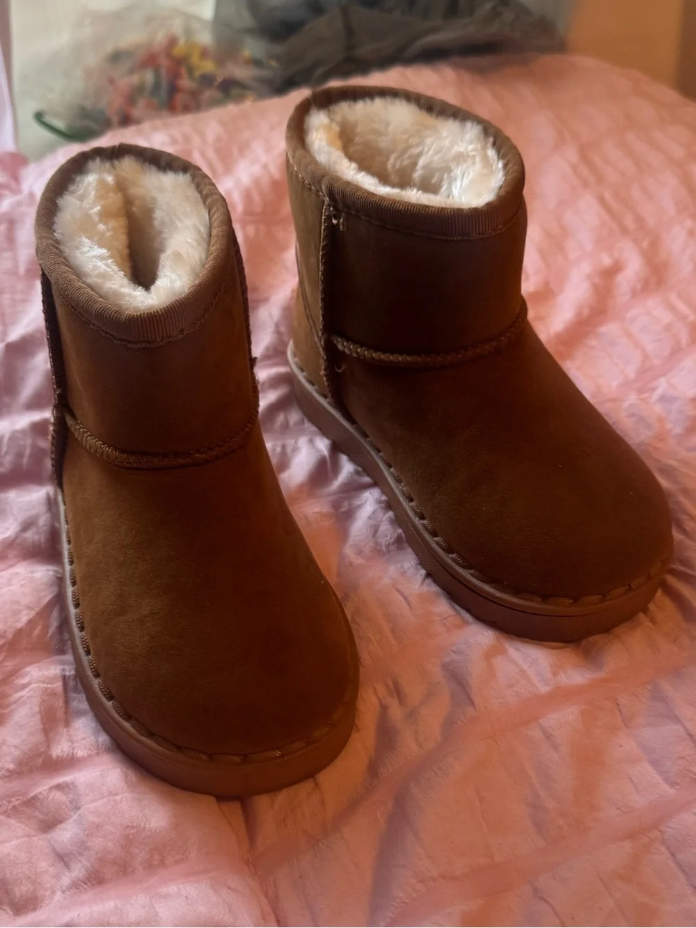 Kids Brown Faux-Shearling Winter Boots